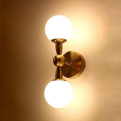 Gold White Glass Wall Light by Decorbites, brass dual-globe wall sconce on Tampa Home & Garden Store