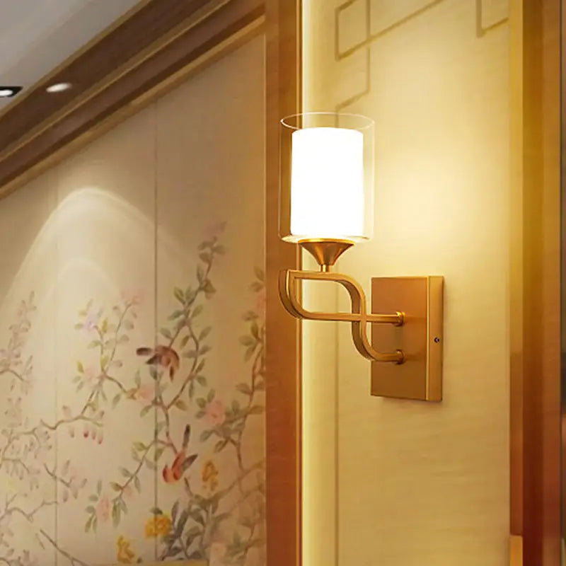 Gold Armed Opal Sconce by Decorbites, gold metal wall light with opal glass shade on Tampa Home & Garden Store