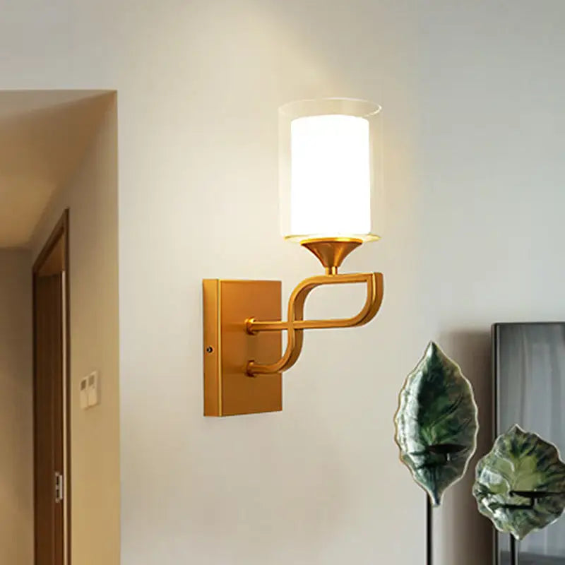 Gold Armed Opal Sconce by Decorbites, wall-mounted with white opal shade on Tampa Home & Garden Store
