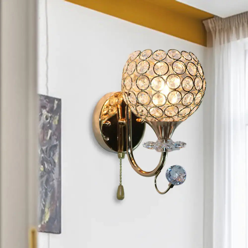 Gold Beveled Glass Globe Sconce by Decorbites, gold brass finish with crystal disk accents on Tampa Home & Garden Store