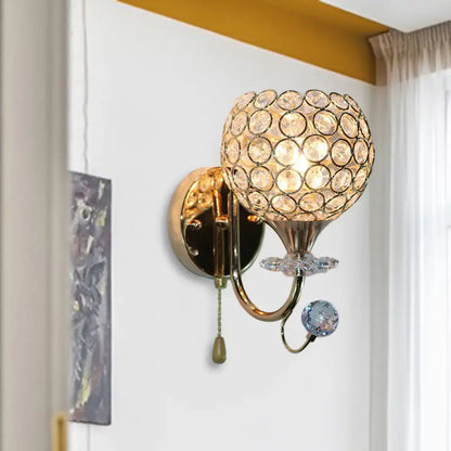 Gold Beveled Glass Globe Sconce by Decorbites, gold brass finish with crystal disk accents on Tampa Home & Garden Store