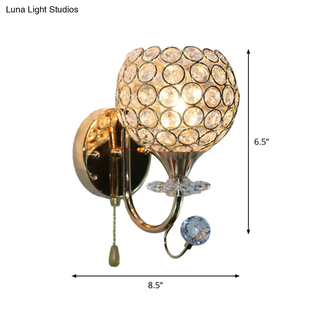 Gold Beveled Glass Globe Sconce by Decorbites, crystal circle shade, wall-mount on Tampa Home & Garden Store