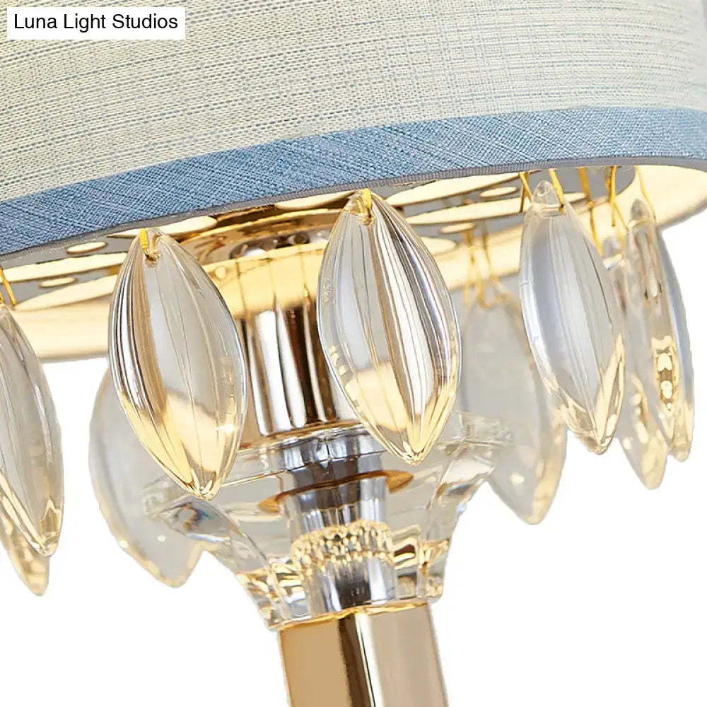 Gold Crystal Fabric Shade Sconce with clear crystal drops; brass/gold finish by Decorbites on Tampa Home & Garden Store