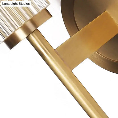 Gold brass cylinder wall light fixture bedroom sconce Decorbites ribbed glass shade on Tampa Home & Garden Store