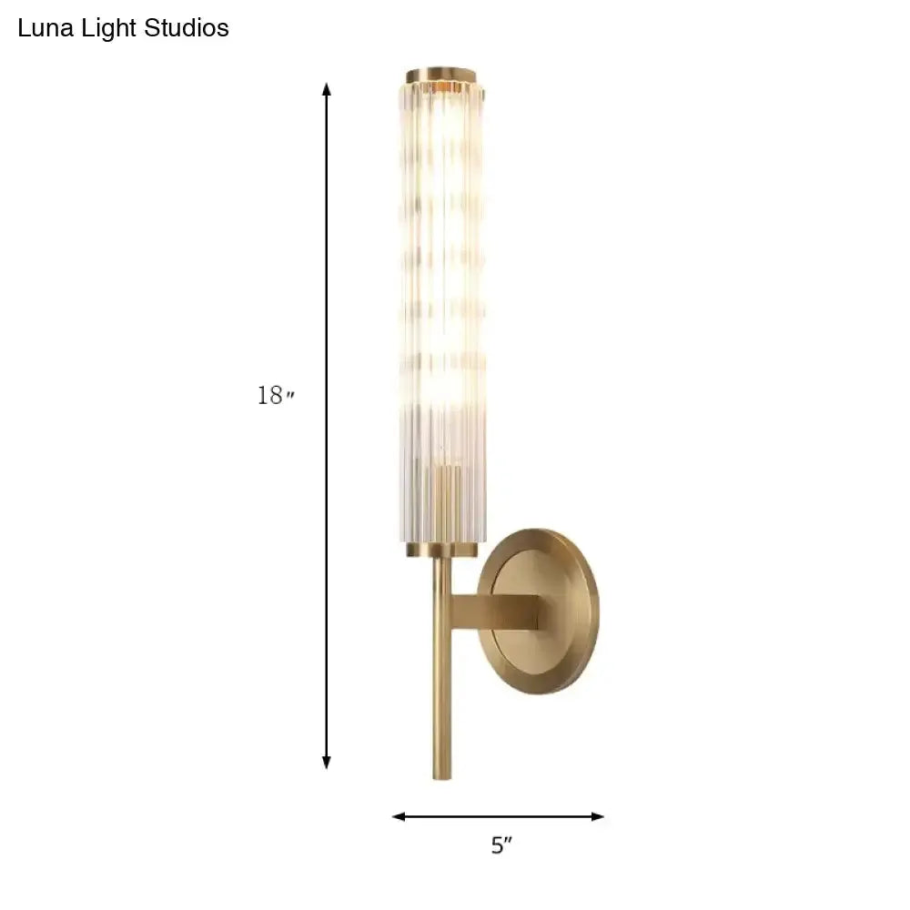 Decorbites gold brass cylinder wall light fixture with glass shade for bedroom on Tampa Home & Garden Store