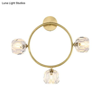 Contemporary gold brass circular ring wall sconce with crystal glass accents by Decorbites on Tampa Home & Garden Store