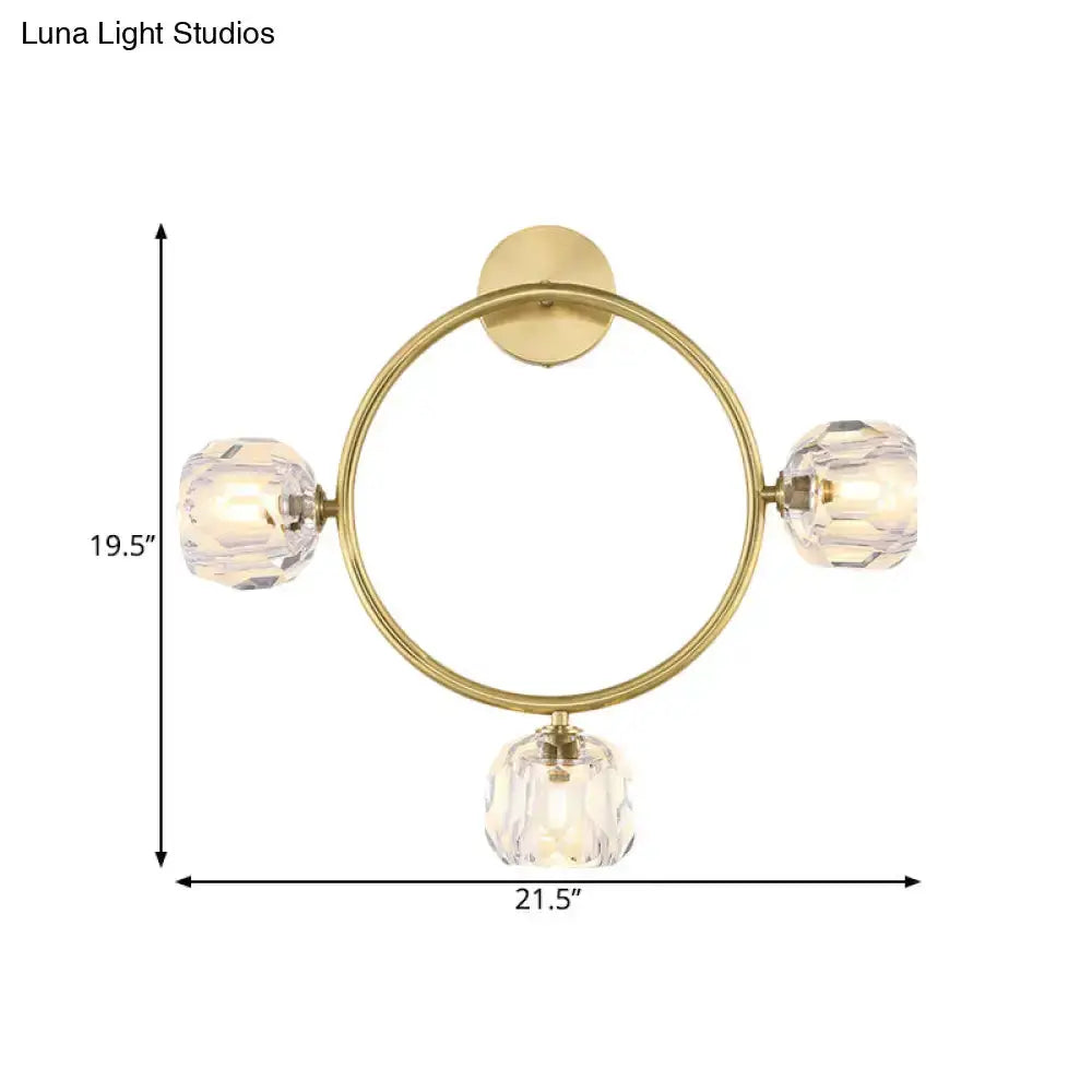 Contemporary gold brass wall light fixture with crystal ring sconce by Decorbites on Tampa Home & Garden Store