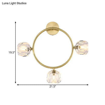 Contemporary gold brass wall light fixture with crystal ring sconce by Decorbites on Tampa Home & Garden Store