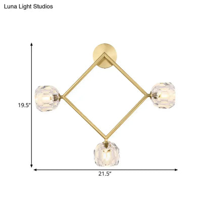 Contemporary gold brass wall light fixture with three crystal shades in frame sconce Decorbites on Tampa Home & Garden Store