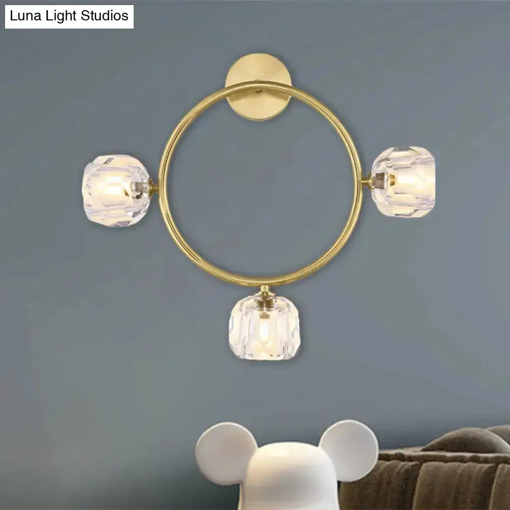 Contemporary gold brass circular wall light with crystal accents sconce Decorbites on Tampa Home & Garden Store