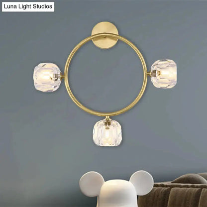 Contemporary gold brass circular wall light with crystal accents sconce Decorbites on Tampa Home & Garden Store