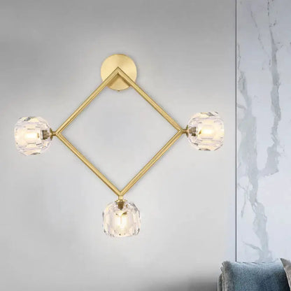 Decorbites contemporary gold brass diamond wall light with crystal shades 3-light on Tampa Home & Garden Store