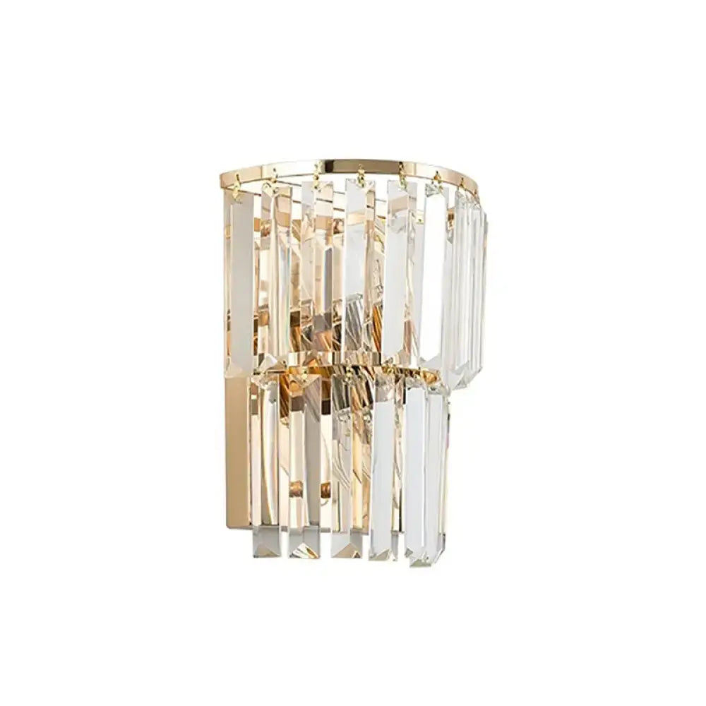 Gold crystal block lamp two-tier dining room sconce with clear prisms Decorbites on Tampa Home & Garden Store