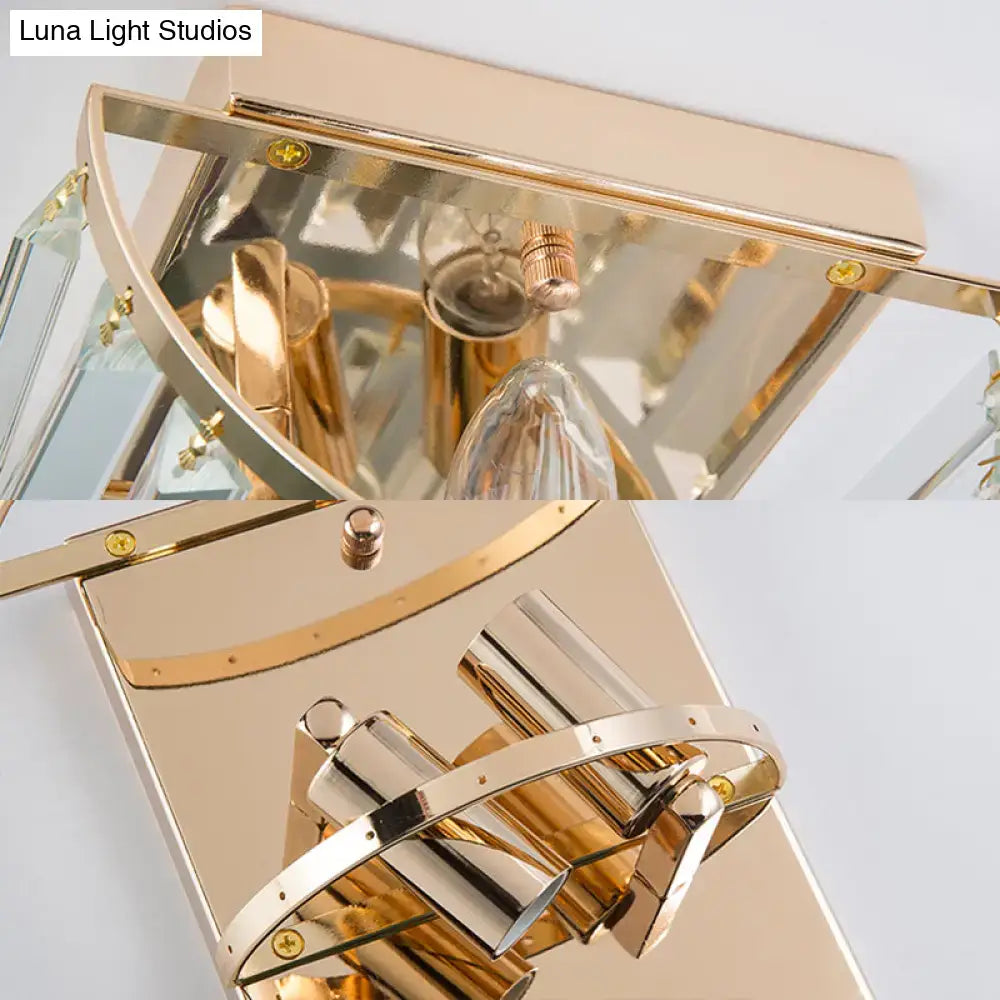Gold crystal block lamp, two-tier dining room fixture, Decorbites on Tampa Home & Garden Store