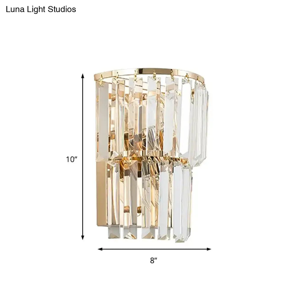Gold Crystal Block Lamp Two-Tier Dining Room by Decorbites, gold-tone metal with crystal prisms on Tampa Home & Garden Store