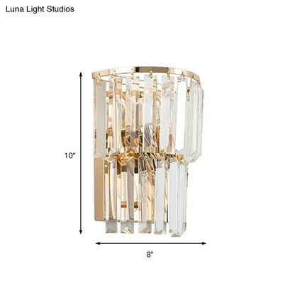 Gold Crystal Block Lamp Two-Tier Dining Room by Decorbites, gold-tone metal with crystal prisms on Tampa Home & Garden Store