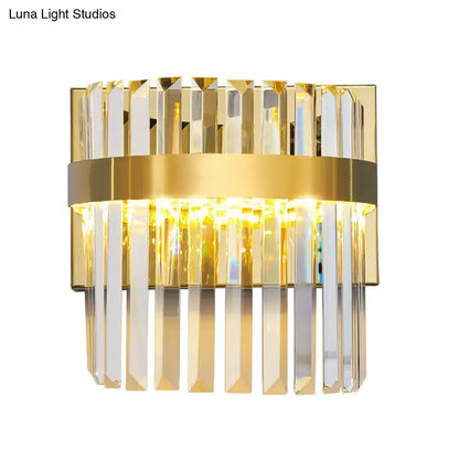 Gold Crystal Demilune Dual-Head Wall Sconce by Decorbites with crystal prisms on Tampa Home & Garden Store