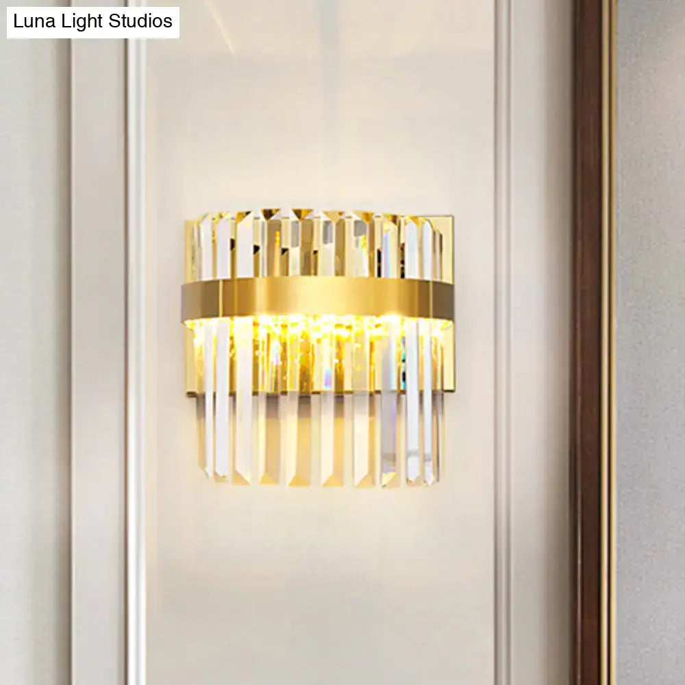 Gold crystal demilune dual-head wall sconce by Decorbites with crystal prisms on Tampa Home & Garden Store