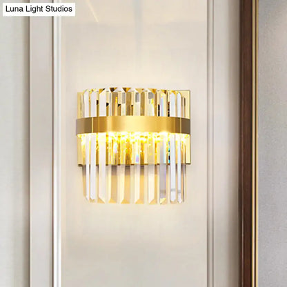 Gold crystal demilune dual-head wall sconce by Decorbites with crystal prisms on Tampa Home & Garden Store