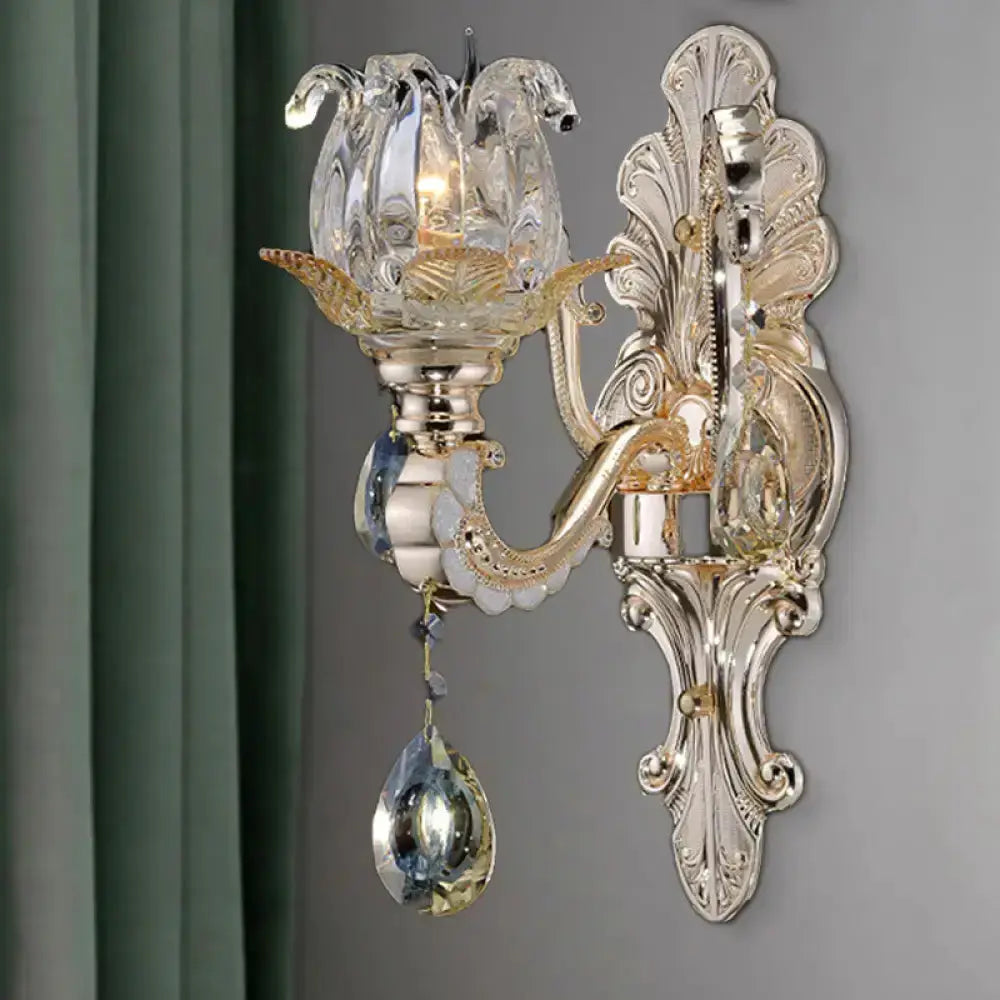 Elegant Gold Crystal Drop Wall Lamp For Bedroom