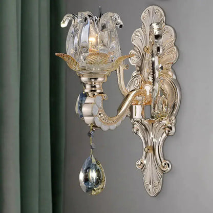 Elegant Gold Crystal Drop Wall Lamp For Bedroom