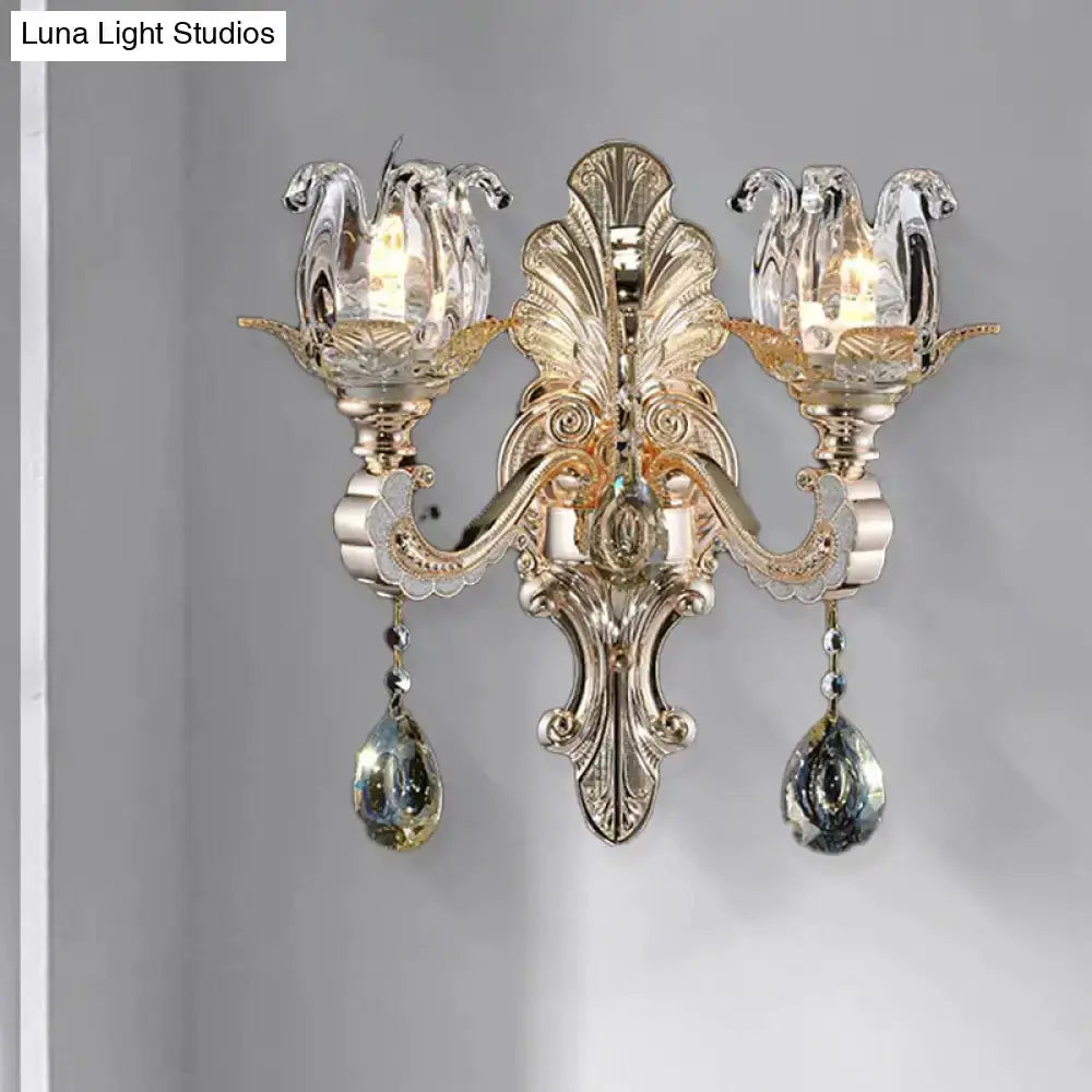 Elegant Gold Crystal Drop Wall Lamp For Bedroom