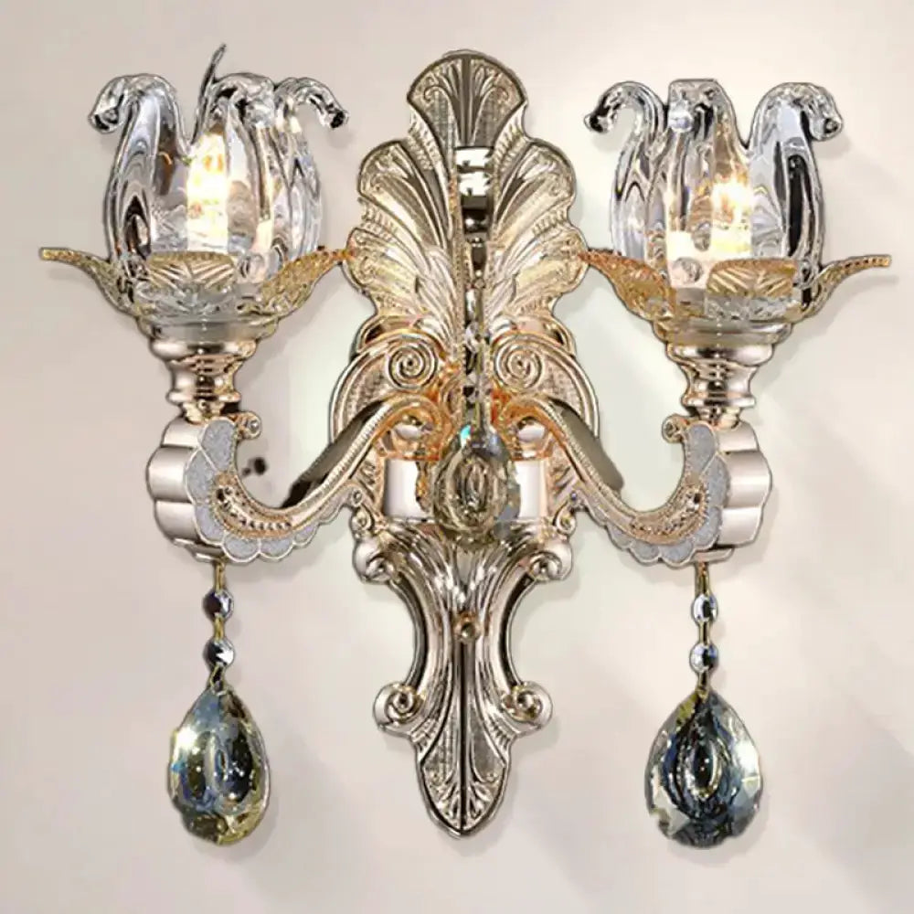 Elegant Gold Crystal Drop Wall Lamp For Bedroom