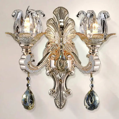 Elegant Gold Crystal Drop Wall Lamp For Bedroom