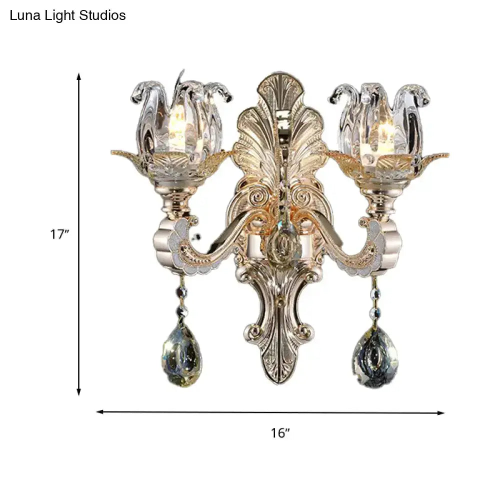 Elegant Gold Crystal Drop Wall Lamp For Bedroom