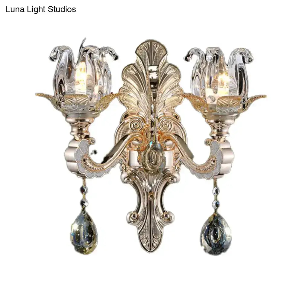 Elegant Gold Crystal Drop Wall Lamp For Bedroom