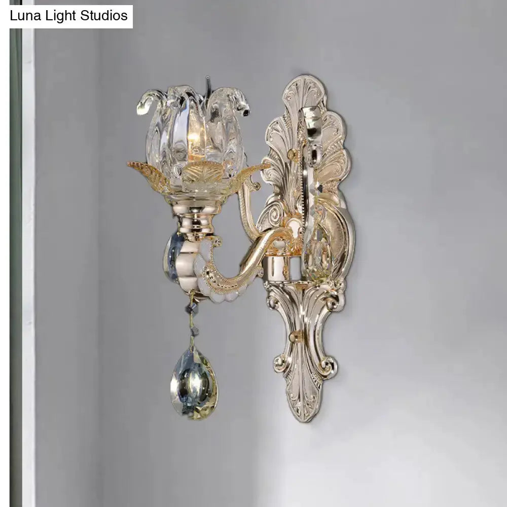 Elegant Gold Crystal Drop Wall Lamp For Bedroom