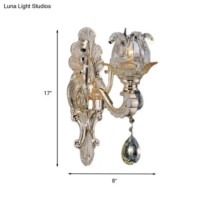 Elegant Gold Crystal Drop Wall Lamp For Bedroom