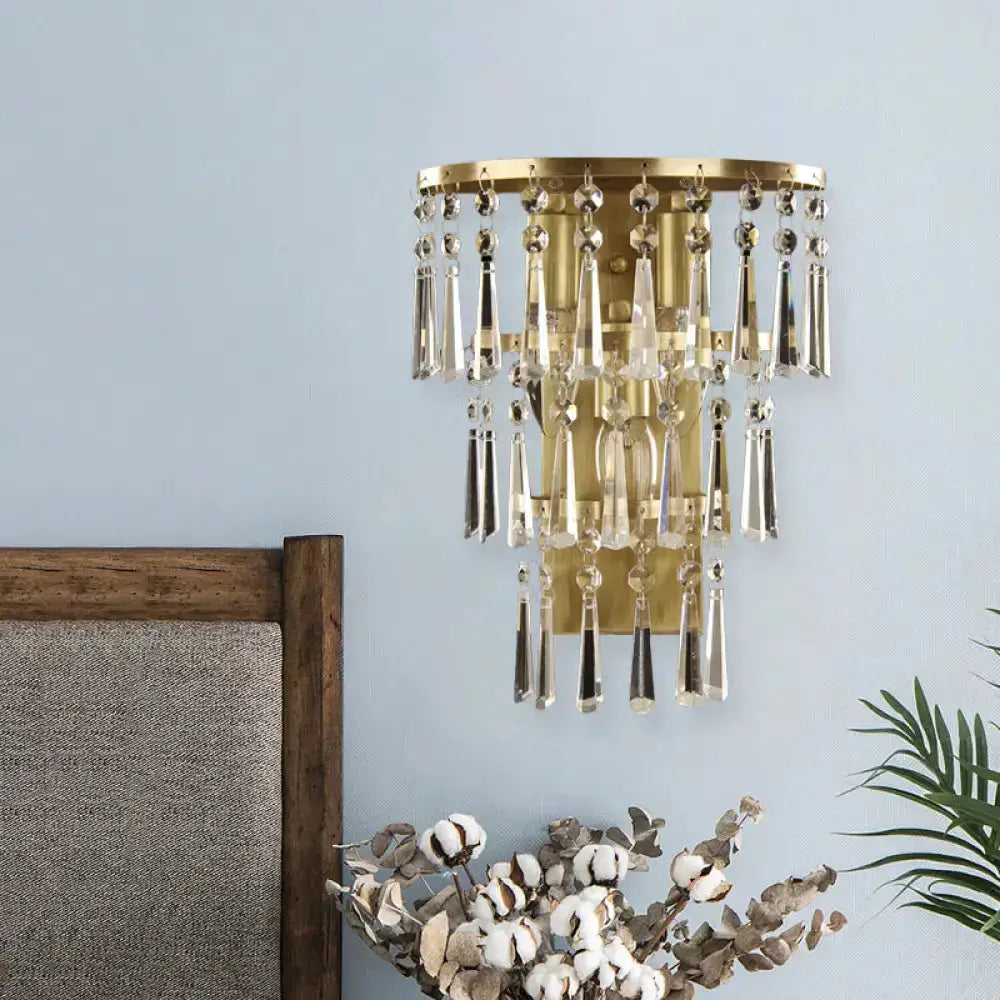 Contemporary gold crystal flute tiered wall sconce Decorbites bedroom lighting on Tampa Home & Garden Store