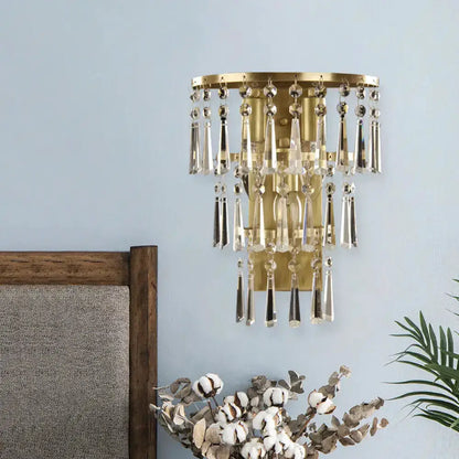 Contemporary gold crystal flute tiered wall sconce Decorbites bedroom lighting on Tampa Home & Garden Store