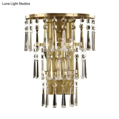 Contemporary gold crystal flute tiered wall sconce by Decorbites for bedroom lighting on Tampa Home & Garden Store