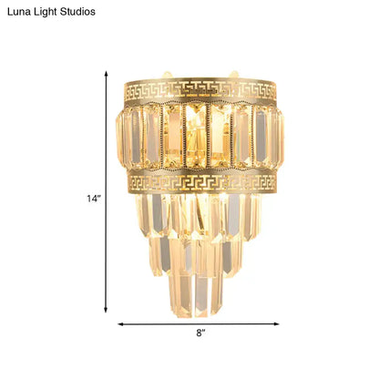 Gold Crystal Key Wall Lamp Decorbites; gold finish with crystal prisms, 14in tall x 8in wide on Tampa Home & Garden Store