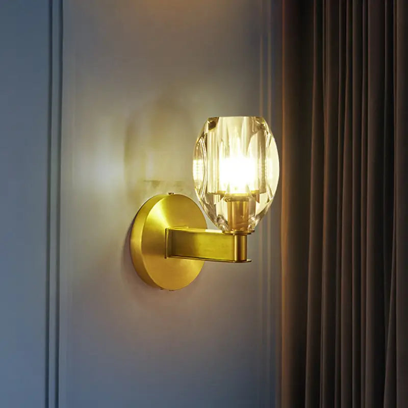 Gold crystal ball wall light sconce with brass mount and crystal shade on Tampa Home & Garden Store