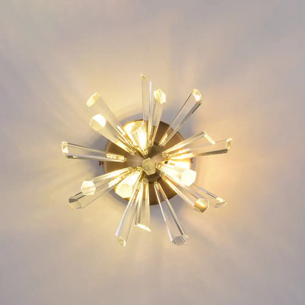 Gold crystal Sputnik sconce by Decorbites with sunburst glass prisms wall light on Tampa Home & Garden Store