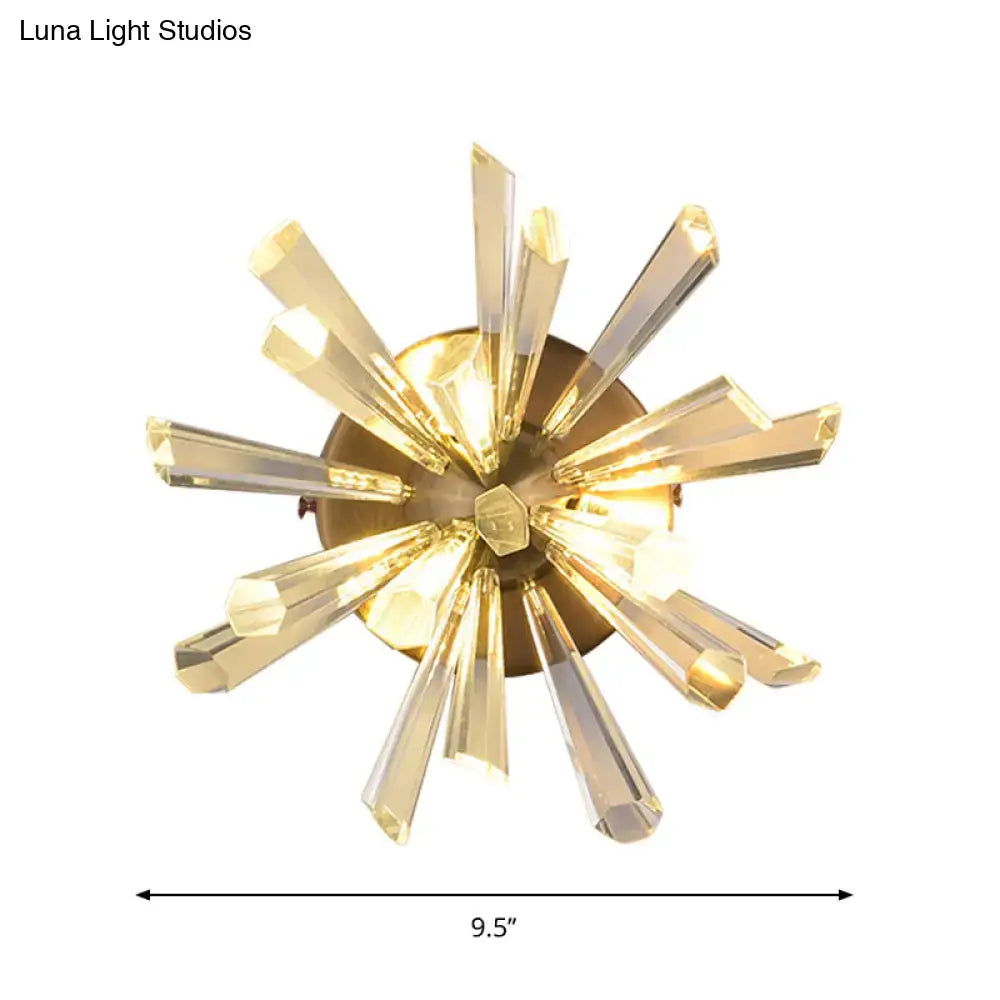 Gold Crystal Sputnik Sconce by Decorbites, brass-tone sconce with crystal rays, 9.5in diameter on Tampa Home & Garden Store