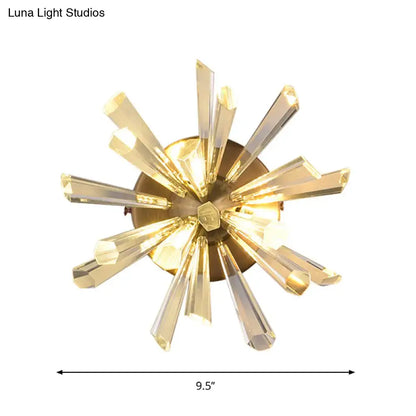 Gold Crystal Sputnik Sconce by Decorbites, brass-tone sconce with crystal rays, 9.5in diameter on Tampa Home & Garden Store