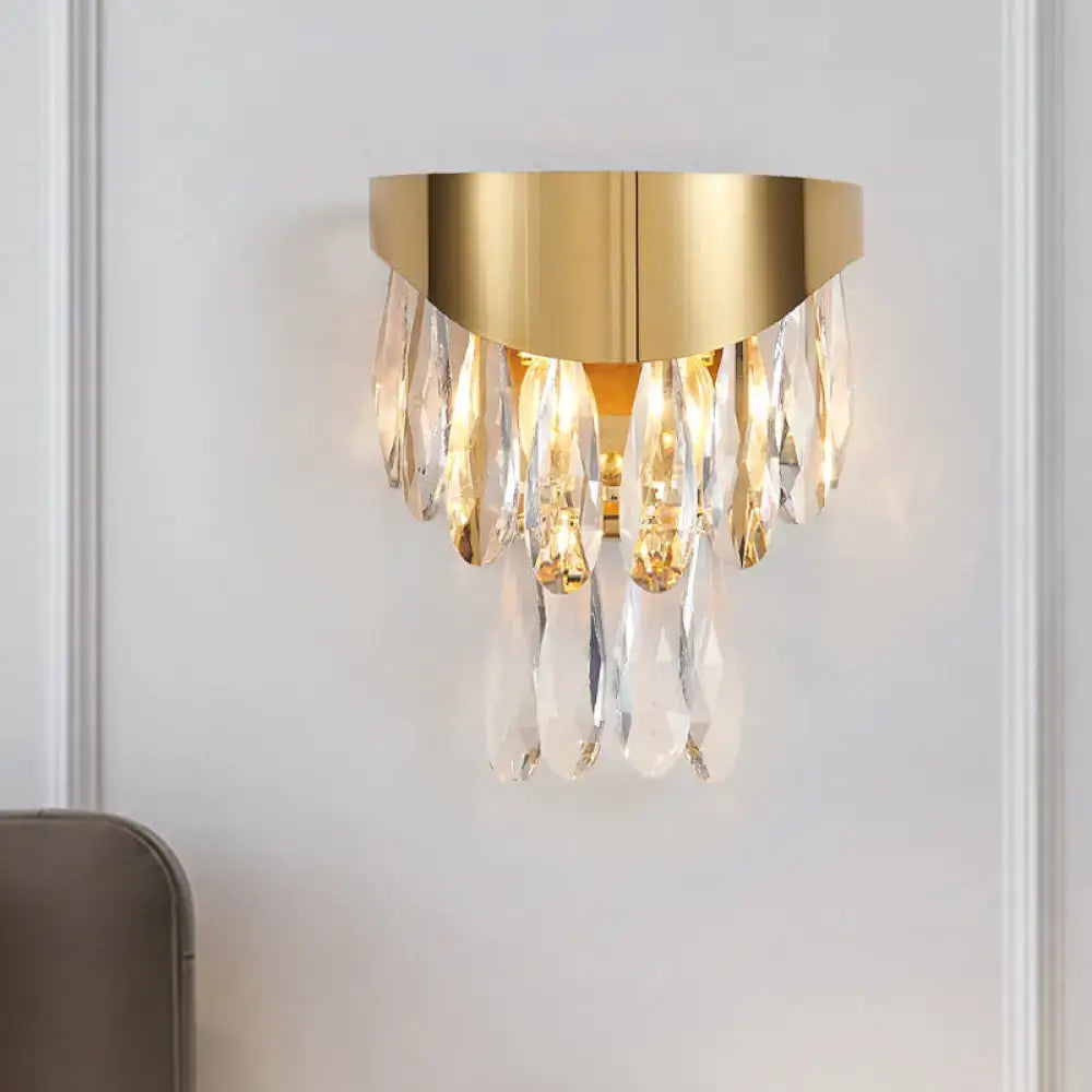 Gold crystal teardrop sconce with hanging prisms, warm glow Decorbites on Tampa Home & Garden Store
