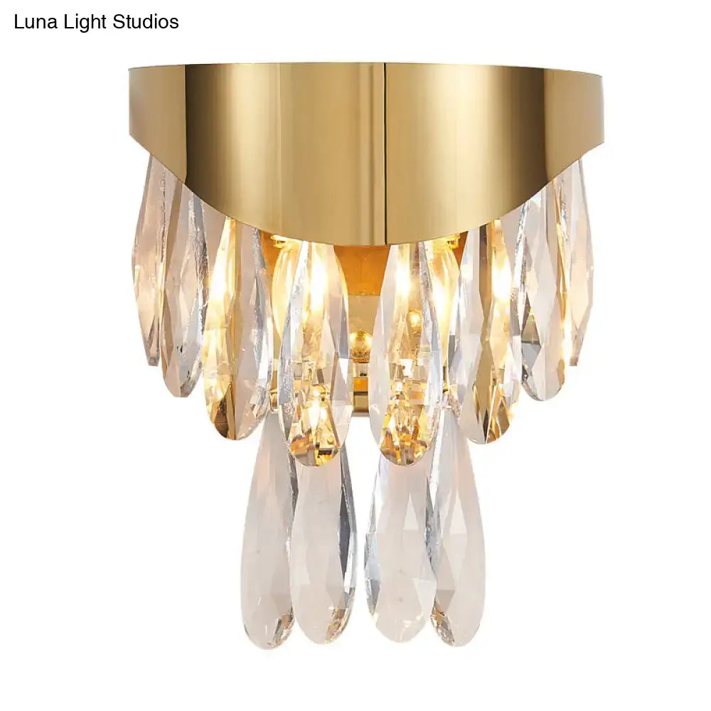 Gold Crystal Teardrop Sconce by Decorbites, brass finish with hanging crystal teardrops on Tampa Home & Garden Store