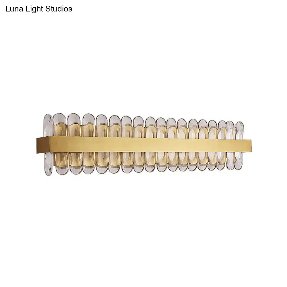 Gold Crystal LED Wall Lamp by Decorbites, gold bar with clear glass crystal capsules along its length on Tampa Home & Garden Store