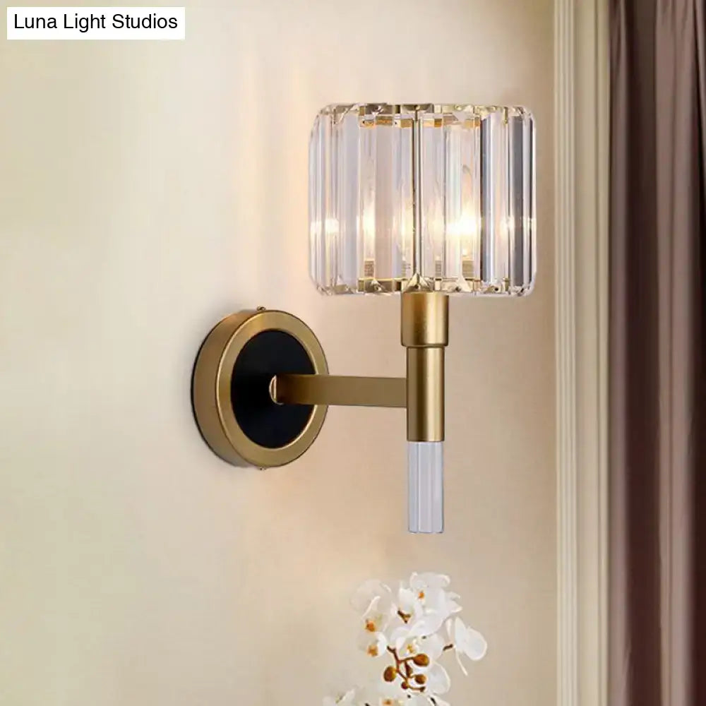 Gold crystal K9 polished wall sconce with brass arm and crystal shade Decorbites on Tampa Home & Garden Store