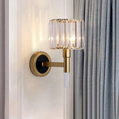 Gold crystal K9 polished wall sconce with clear faceted shade by Decorbites on Tampa Home & Garden Store