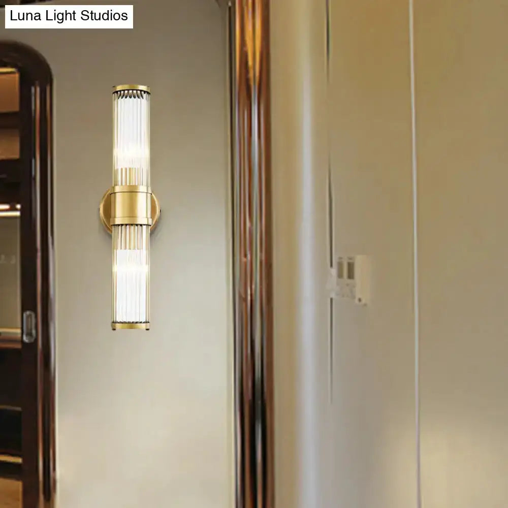 Decorbites contemporary gold crystal wall sconce with vertical glass tubes for living room on Tampa Home & Garden Store