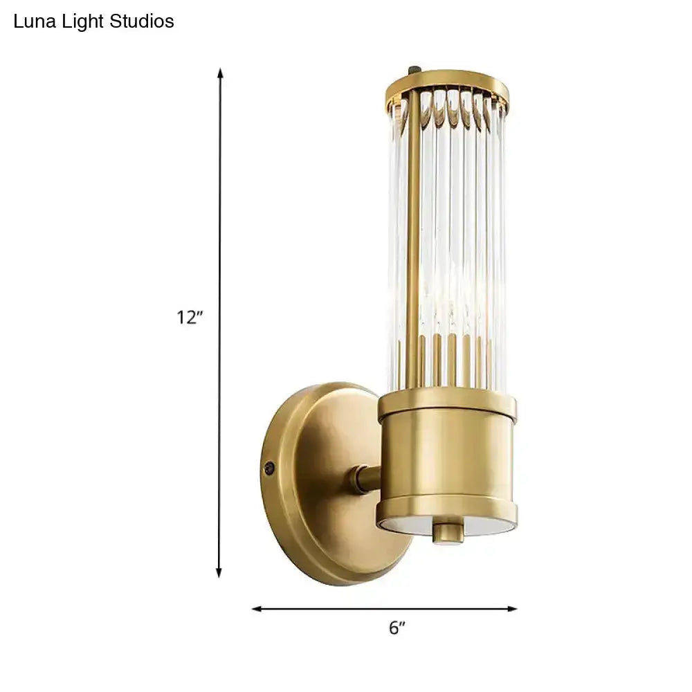 Contemporary gold crystal wall sconce with glass prisms, 12-inch height on Tampa Home & Garden Store