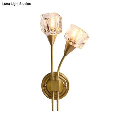 Gold Cube Crystal Sconce two-arm brass finish with crystal cube shades Decorbites on Tampa Home & Garden Store