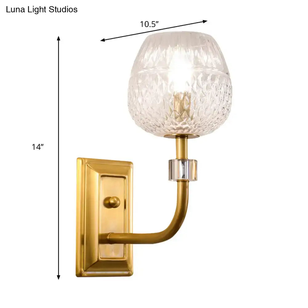 Decorbites Gold Dome Lattice Light wall sconce with glass shade, crystal accent, gold finish on Tampa Home & Garden Store