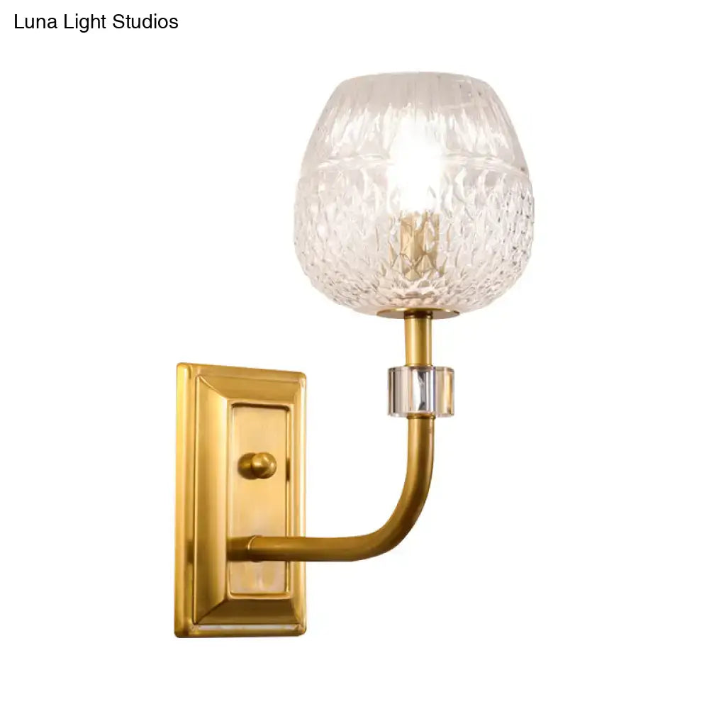 Gold Dome Lattice Light wall sconce brass finish with clear textured glass shade Decorbites on Tampa Home & Garden Store